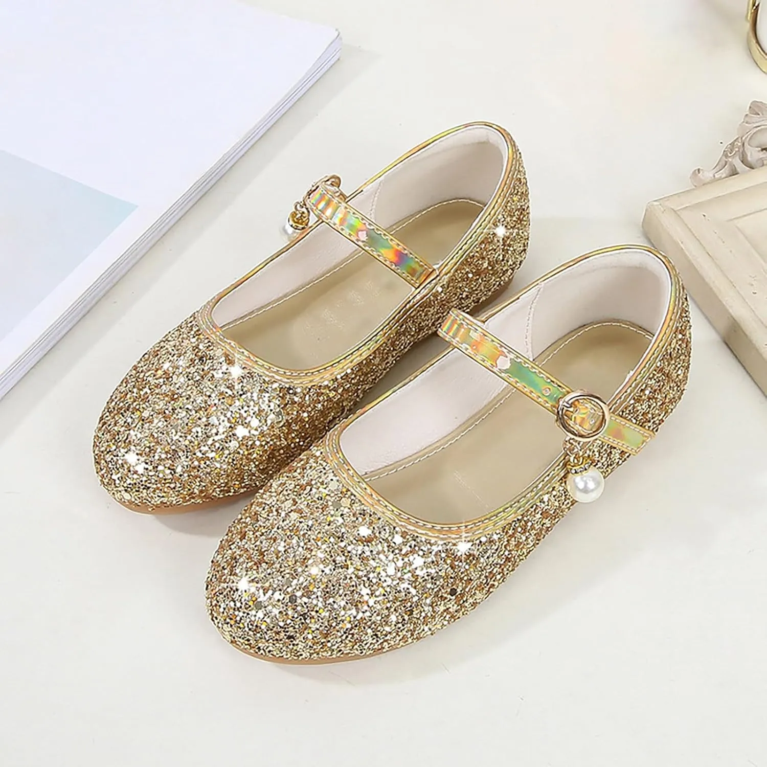 Princess Shoes, Girls Mary Jane Shoes Toddler Kids Glitter Sparkly Dress Up Sandals Wedding Party Birthday Gifts