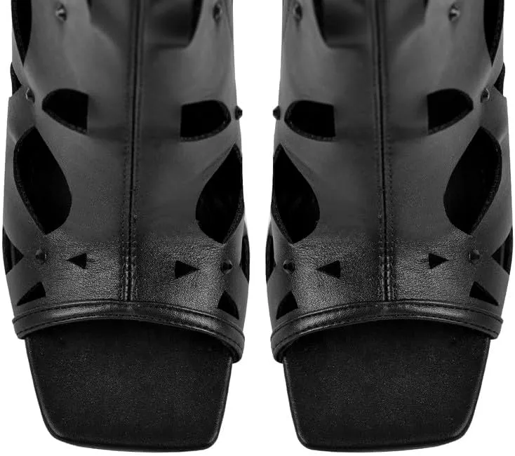 Richealnana Women's Square Toe Cut Out Peep Toe Over The Knee Boots High Heel Sexy Long Boots