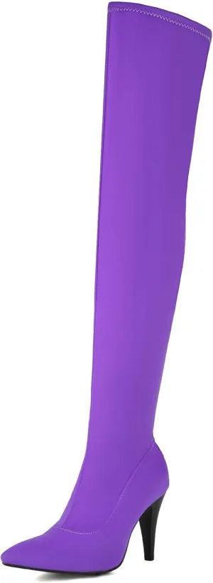 Roimaash Women's Over-the-Knee Boots Stretch Thigh High Boots Stiletto Cone Heels Overknee Boots