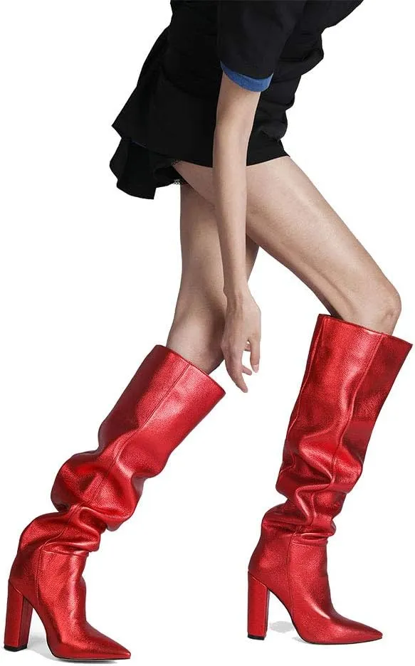 Roimaash Women's Over-the-knee Boots Thigh High Heels Slouch Boots