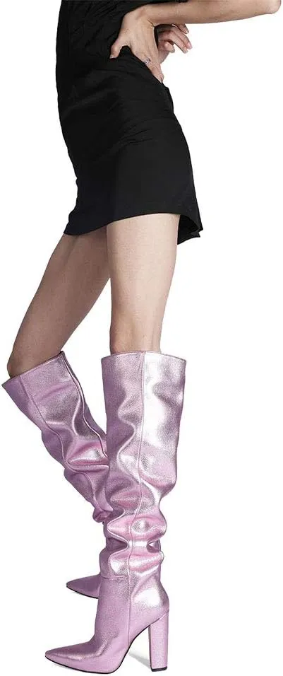 Roimaash Women's Over-the-knee Boots Thigh High Heels Slouch Boots