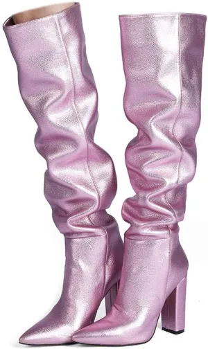 Roimaash Women's Over-the-knee Boots Thigh High Heels Slouch Boots