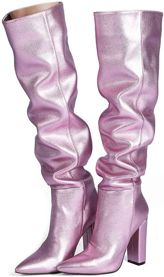 Roimaash Women's Over-the-knee Boots Thigh High Heels Slouch Boots