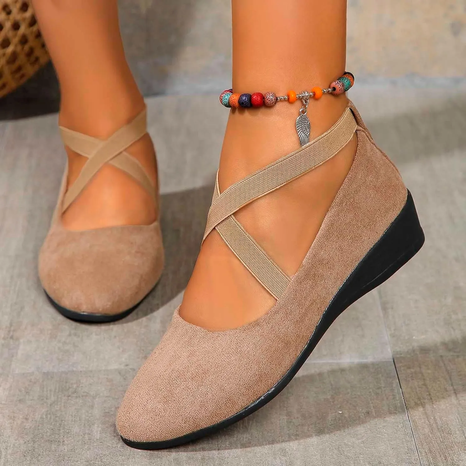 Round Toe Women Flat Shoes Slip On Girls Dress Black Ballet Flats Comfortable Lightweight Walking and Driving Shoes Ladies Elegant Flat Footwear Flexible for Comfort