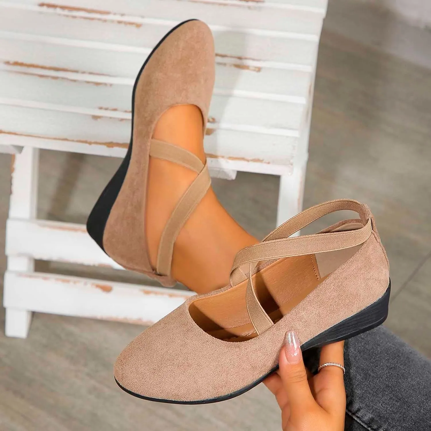 Round Toe Women Flat Shoes Slip On Girls Dress Black Ballet Flats Comfortable Lightweight Walking and Driving Shoes Ladies Elegant Flat Footwear Flexible for Comfort