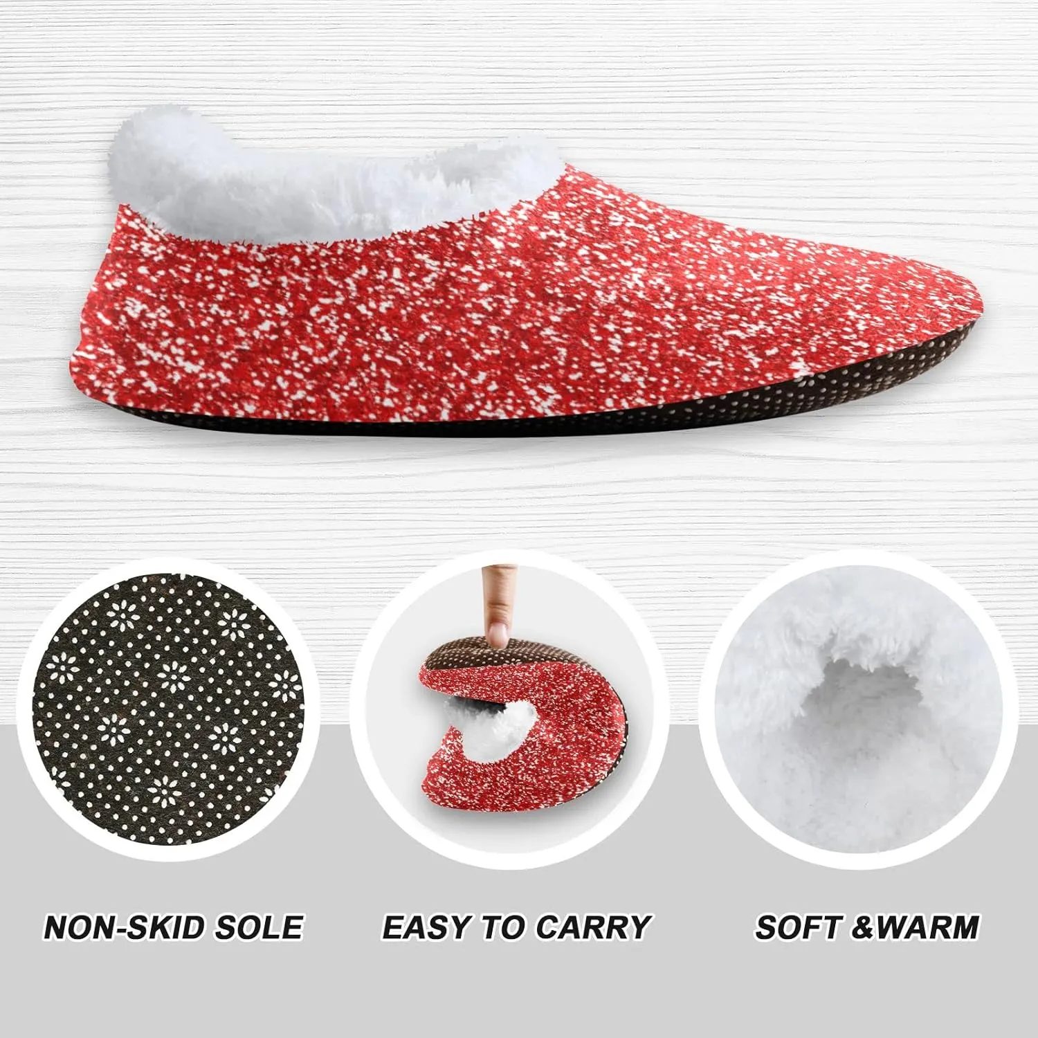 Ruby Red Color Glitter Sparkle Slippers for Kids Home House Fuzzy Slipper Indoor Soft Plush Fleece Non Slip Casual Shoes for Boys Girls, XS