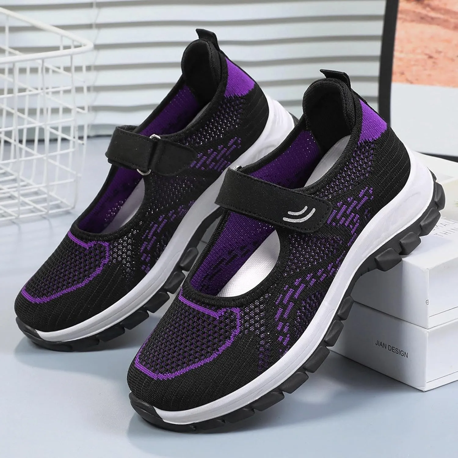 Running Shoes for Women Casual Shoes Elastic Fly Woven Mesh Shoes Hook and Loop Strap Running Shoes for Women