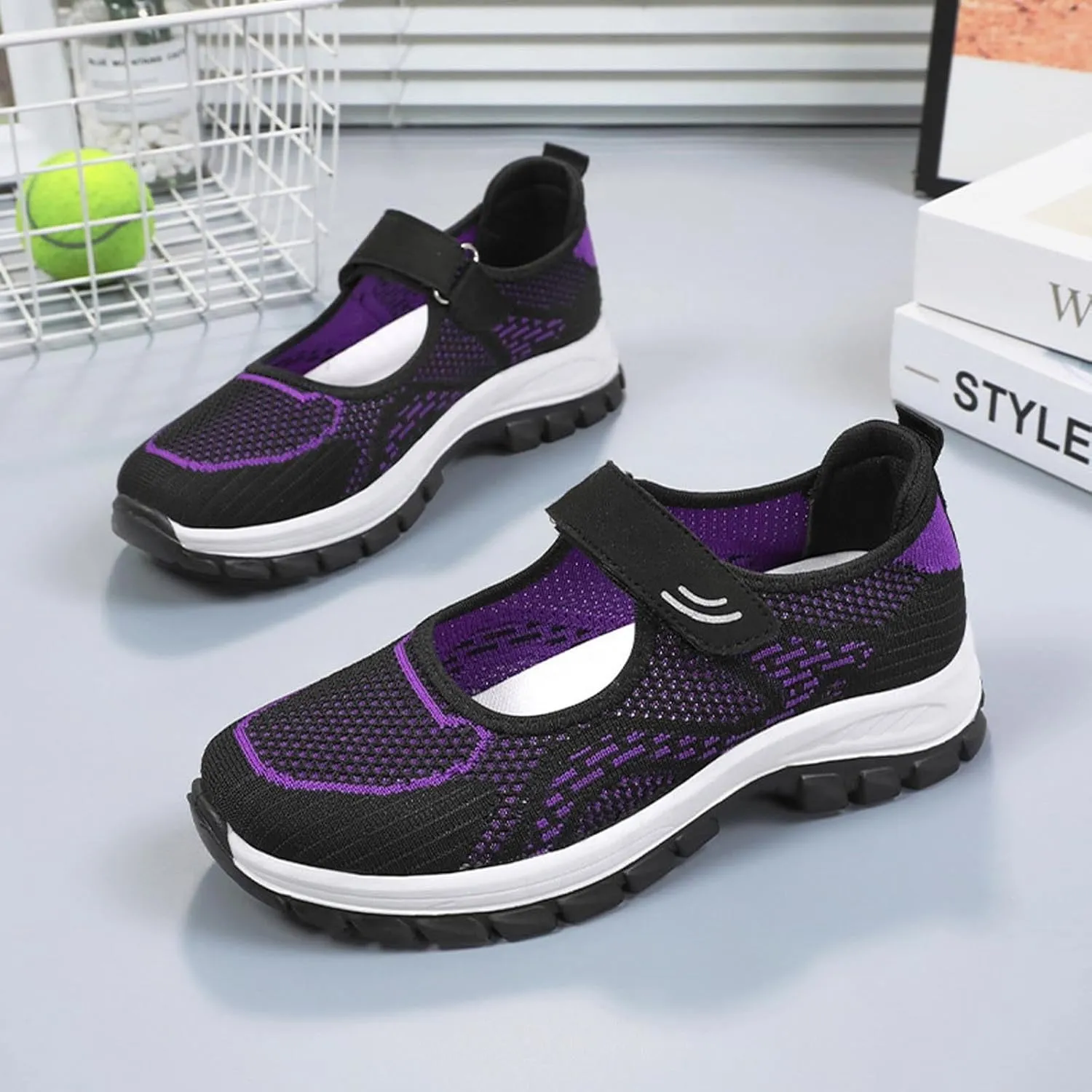 Running Shoes for Women Casual Shoes Elastic Fly Woven Mesh Shoes Hook and Loop Strap Running Shoes for Women