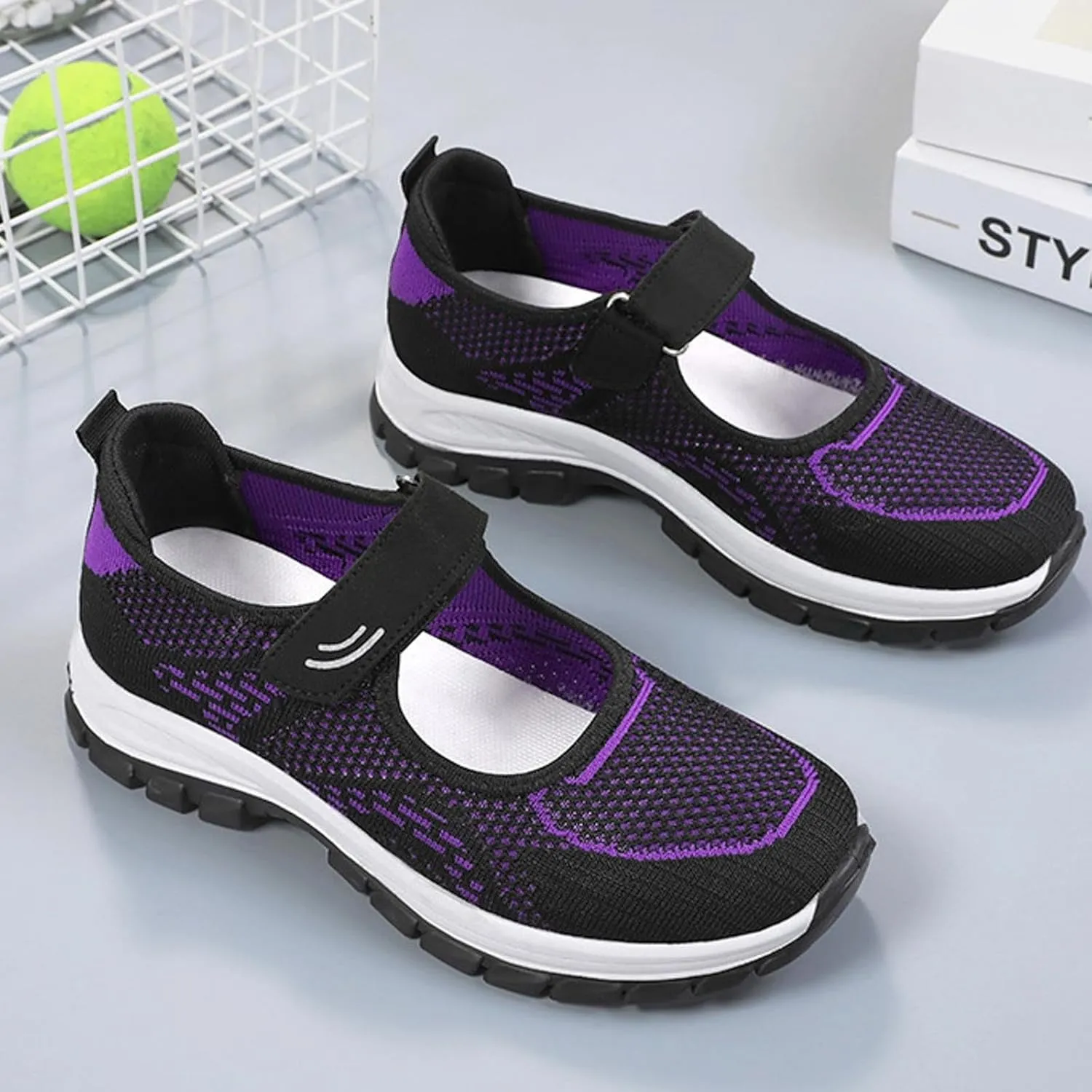 Running Shoes for Women Casual Shoes Elastic Fly Woven Mesh Shoes Hook and Loop Strap Running Shoes for Women