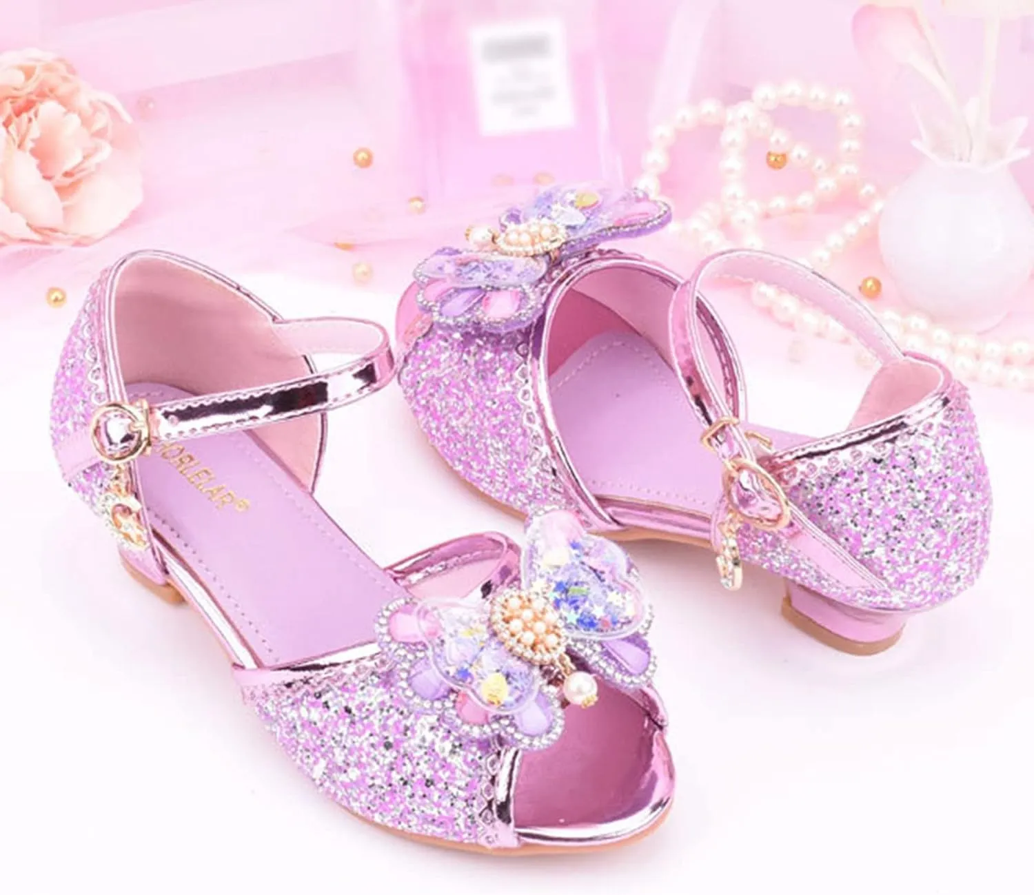 School Shoes for Girls Children Shoes with Diamond Shiny Sandals Princess Shoes Bow High Heels Show Princess