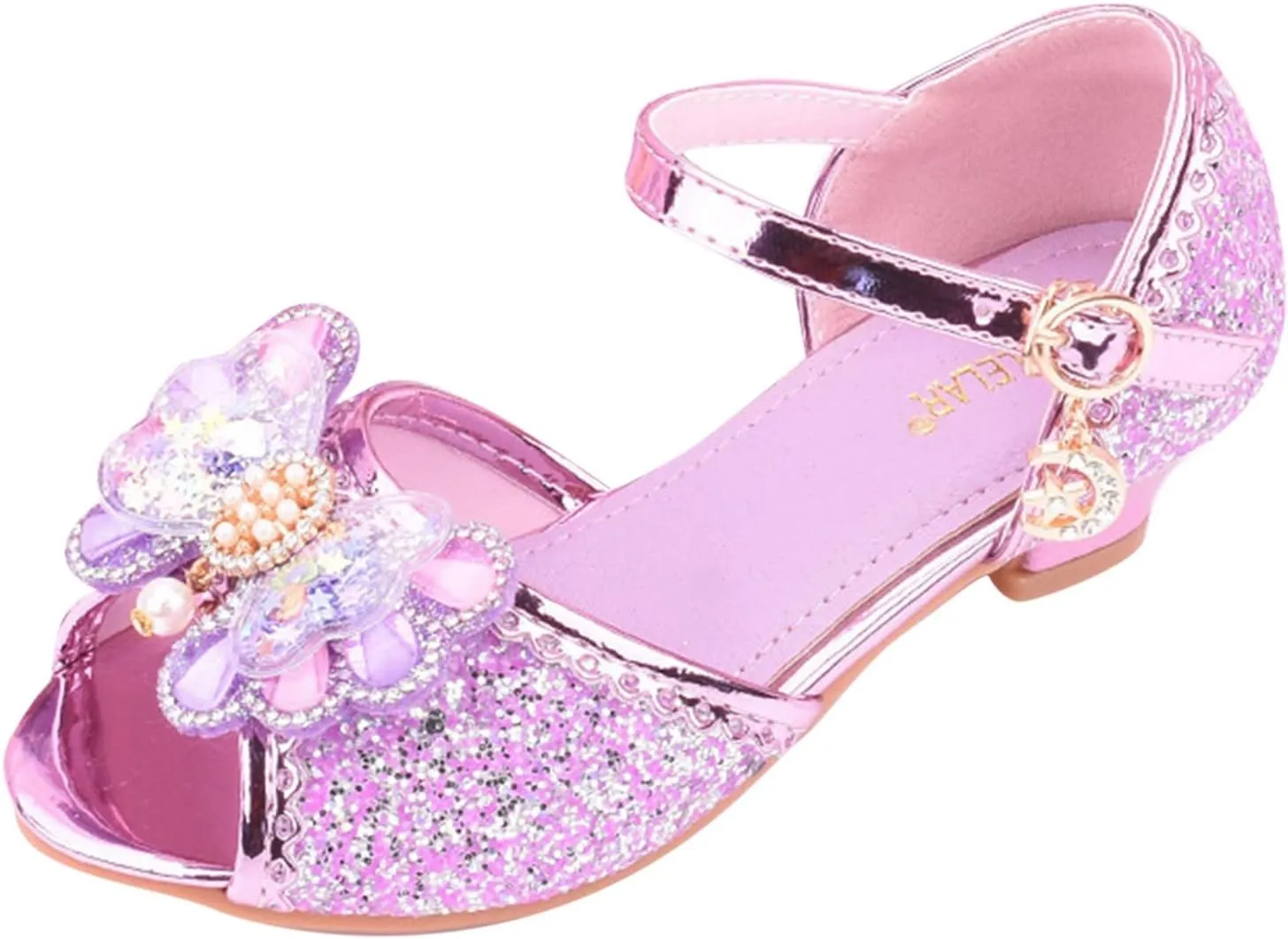School Shoes for Girls Children Shoes with Diamond Shiny Sandals Princess Shoes Bow High Heels Show Princess