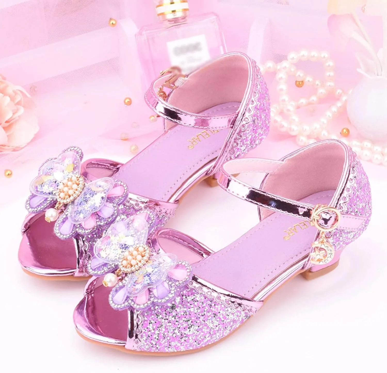School Shoes for Girls Children Shoes with Diamond Shiny Sandals Princess Shoes Bow High Heels Show Princess