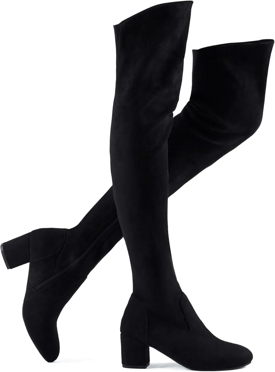 Shoe'N Tale Women Stretch Suede Chunky Block Heel Thigh High Over The Knee Boots