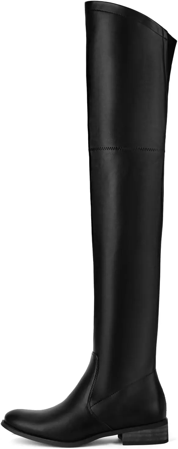 Shoe'N Tale Women's Over The Knee Boots Thigh High Low Block Heel Pointed Toe Long Stretch Boots