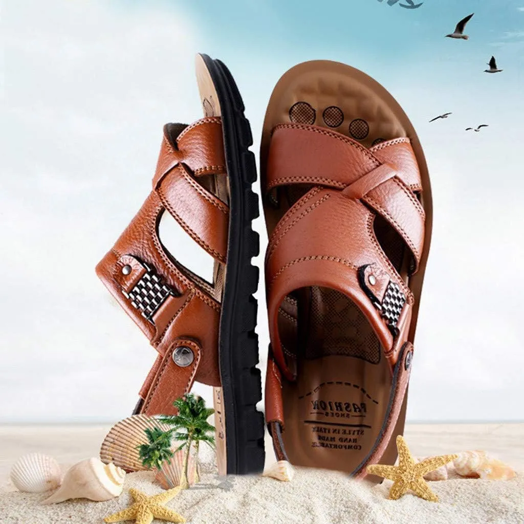 Slides Beach Fashion Leather Men's Sandals Breathable Outdoor Slippers Shoes Men's Lace Sandals