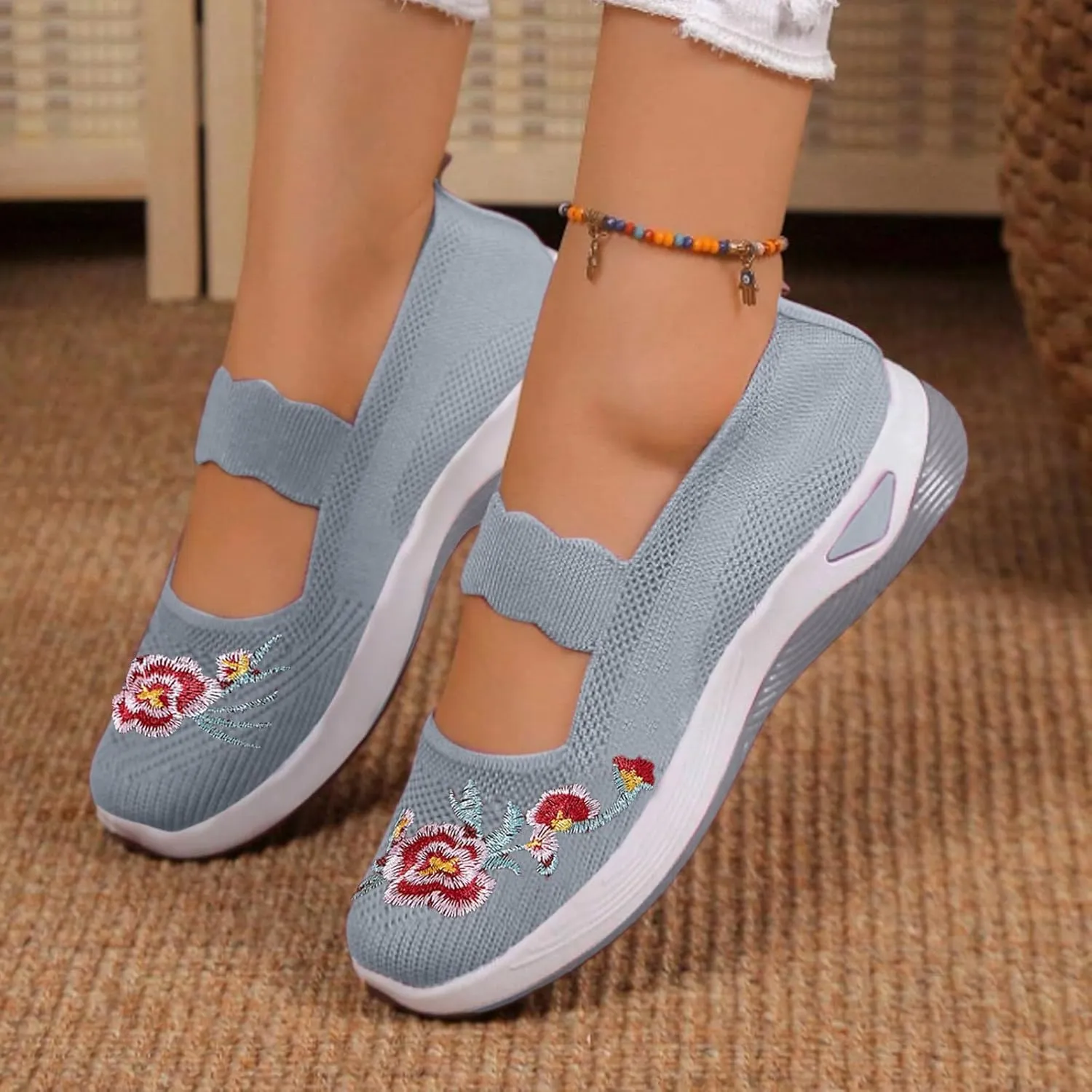 Slip On Shoes for Women Fashion Printed Labor Work Shoes Hook and Loop Strap Walking Shoes Arch Support Shoes