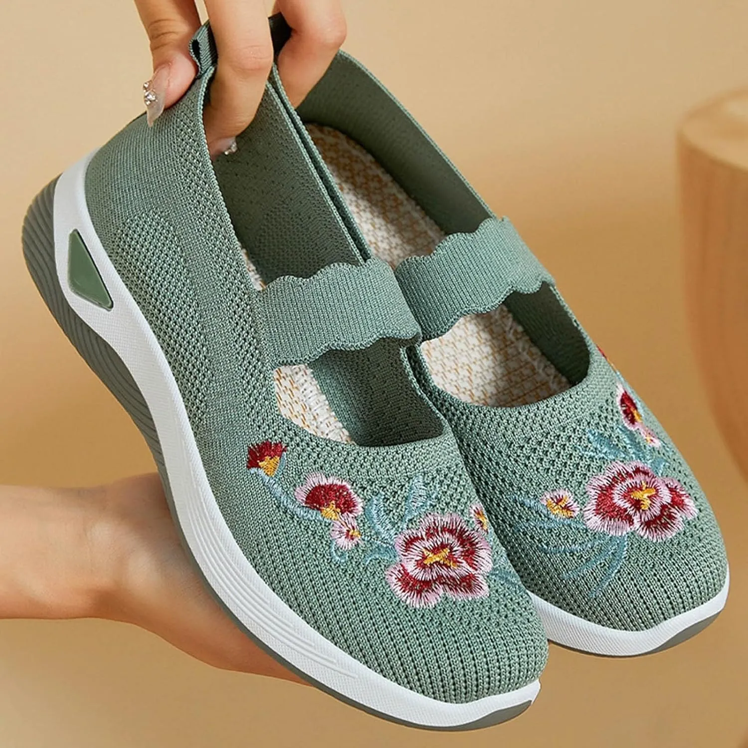 Slip On Shoes for Women Fashion Printed Labor Work Shoes Hook and Loop Strap Walking Shoes Arch Support Shoes