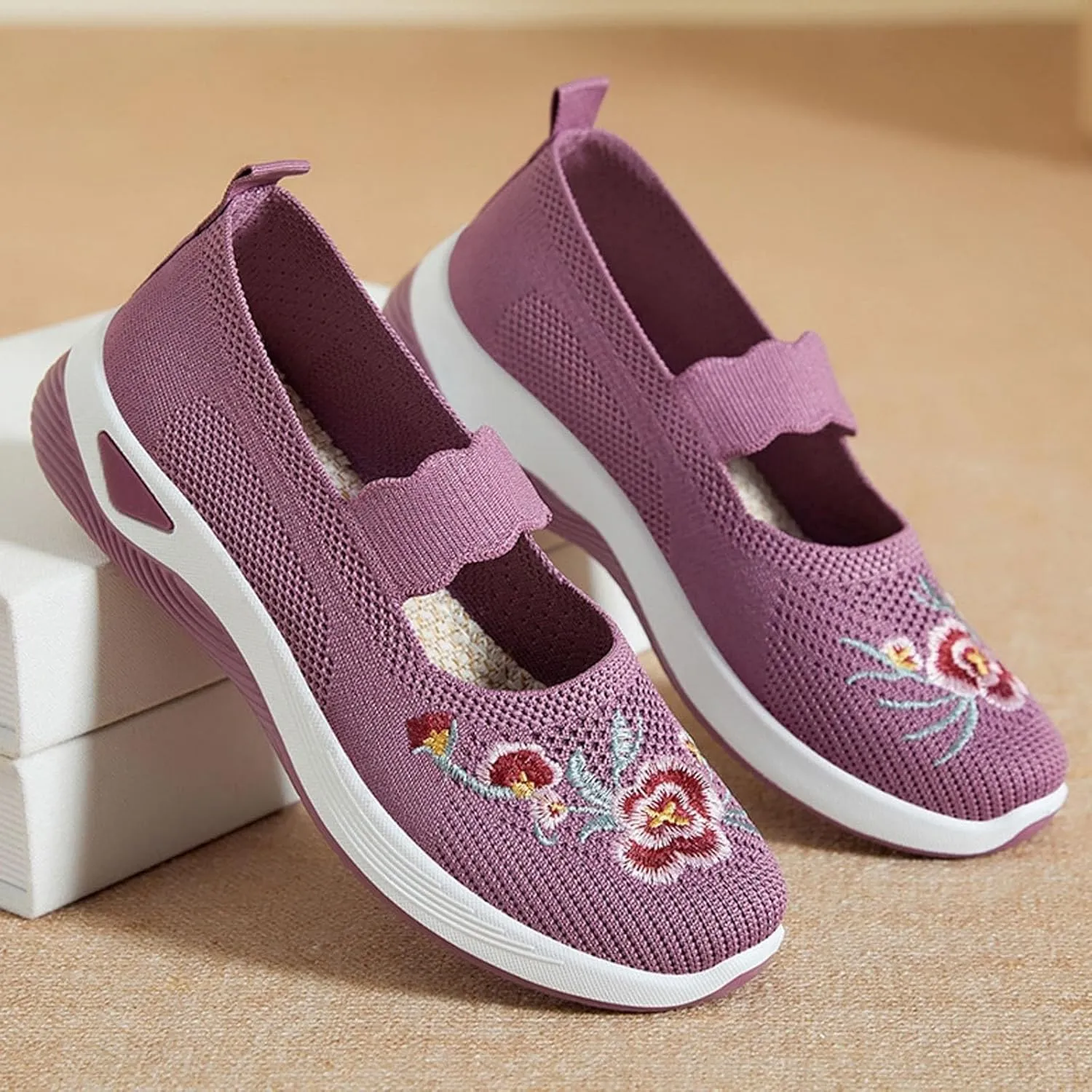 Slip On Shoes for Women Fashion Printed Labor Work Shoes Hook and Loop Strap Walking Shoes Arch Support Shoes