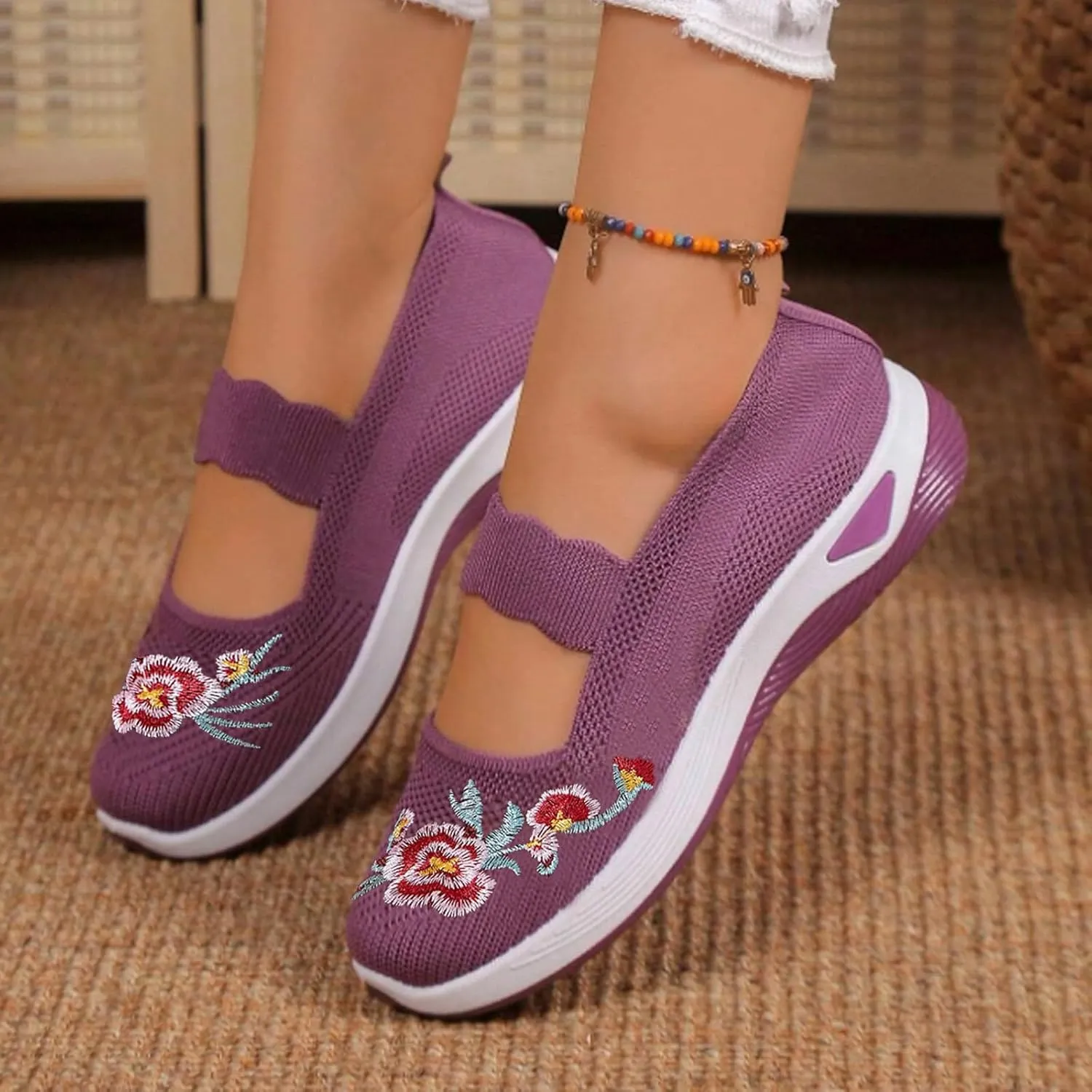 Slip On Shoes for Women Fashion Printed Labor Work Shoes Hook and Loop Strap Walking Shoes Arch Support Shoes