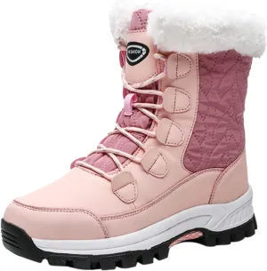 Snow Boots For Women Waterproof Ankle Boots for Women Warm Round Toe Leather Lace Up Flat Heel Women's Long Boots