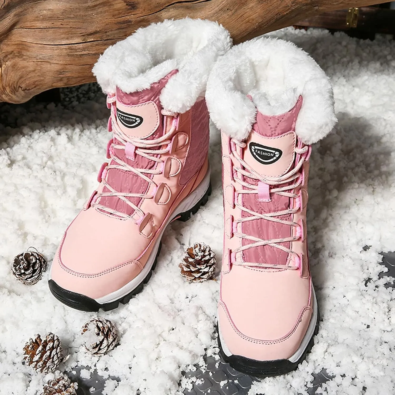 Snow Boots For Women Waterproof Ankle Boots for Women Warm Round Toe Leather Lace Up Flat Heel Women's Long Boots