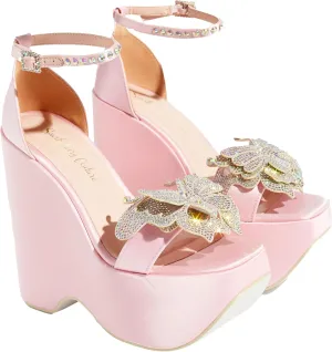 Sparkl Fairy Couture Womens High Chunky Sole Open Toe Block Heels Ankle Strap Gabriella Platform Pink