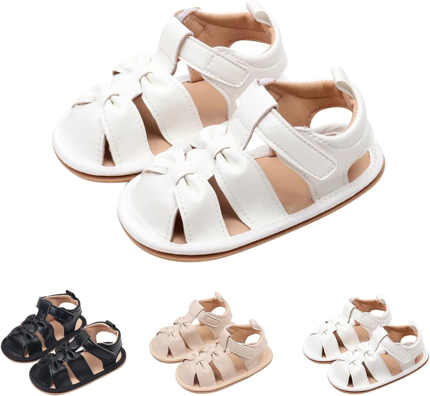 Toddler Leather Soft Open Toe Sandals Adjusted Strap Flat Wide Shoes Summer Barefoot Beach Pool Baby Infant Sandals