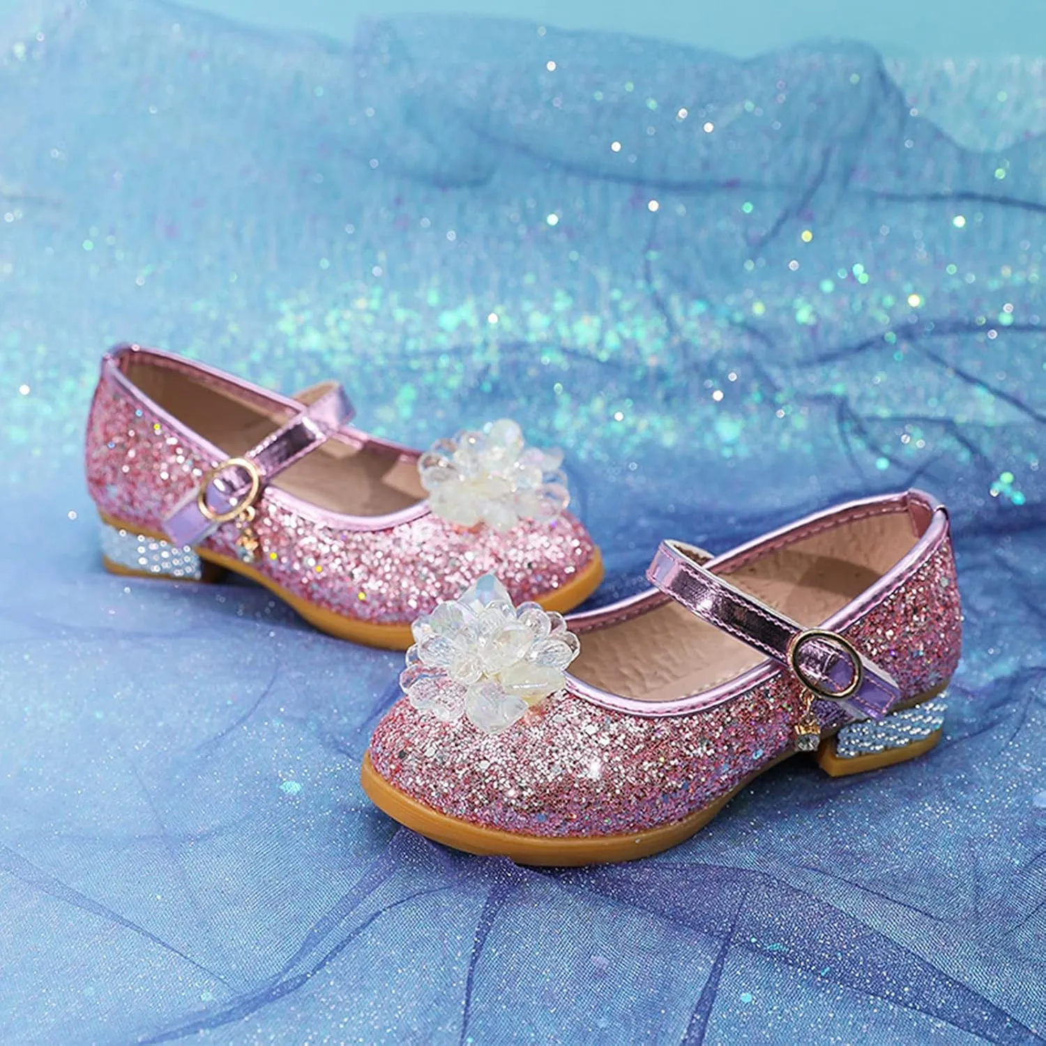 Toddler Little Girl Dress Shoes Girl Mary Jane Flats Party School Wedding Crystal Bling Dance Princess Shoes Sandals