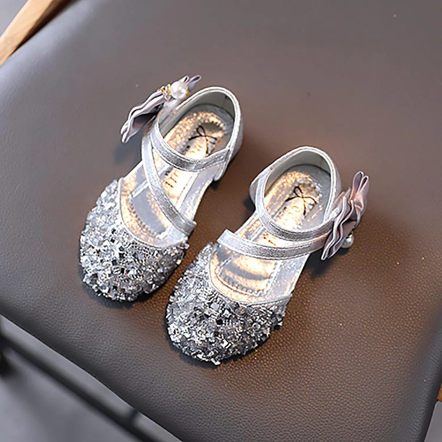 Toddler Sandals Girl, 1-12 Years Infant Kids Baby Girls Pearl Crystal Bling Bowknot Single Princess Shoes Sandals