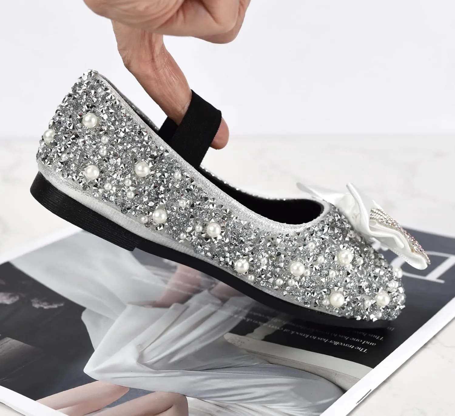 TRIWORIAE-Bling Girls Princess Shoes Glitter Ballerina Ballet Flats for Kid Toddler for Wedding Birthday Party