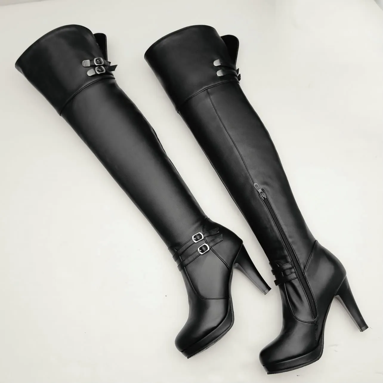 UniqueStride Womens Platform Block Heel Over the Knee Boots Chunky High Heels Buckle Thigh High Boots