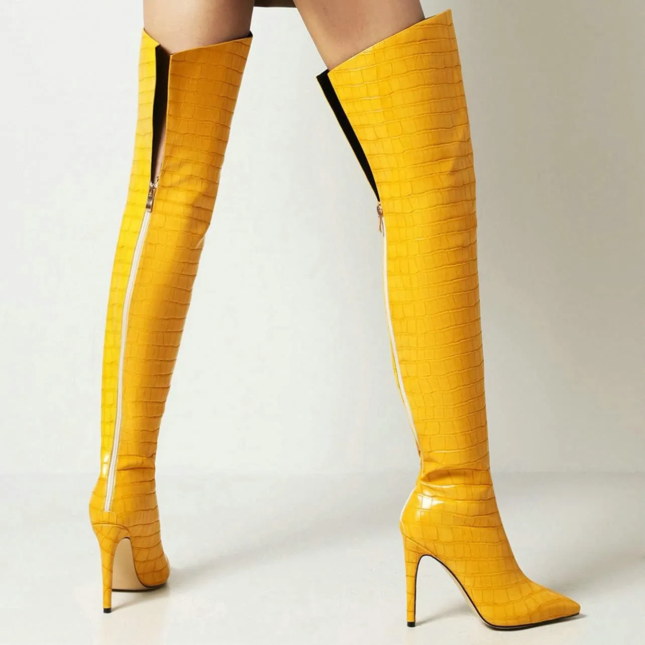 UniqueStride Womens Stiletto Over the Knee Boots Pointed Toe Back Zip Up Thigh High Boots