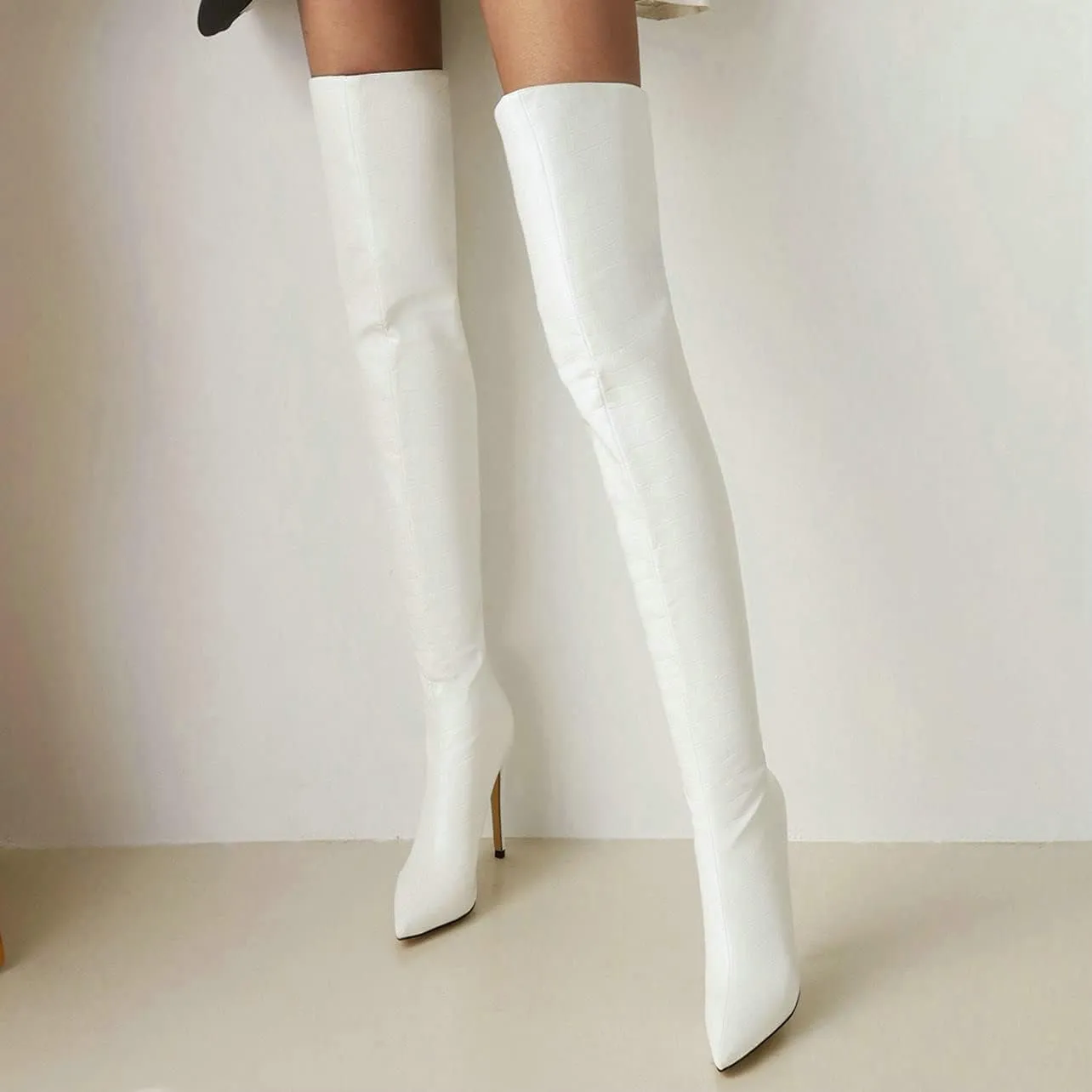 UniqueStride Womens Stiletto Over the Knee Boots Pointed Toe Back Zip Up Thigh High Boots