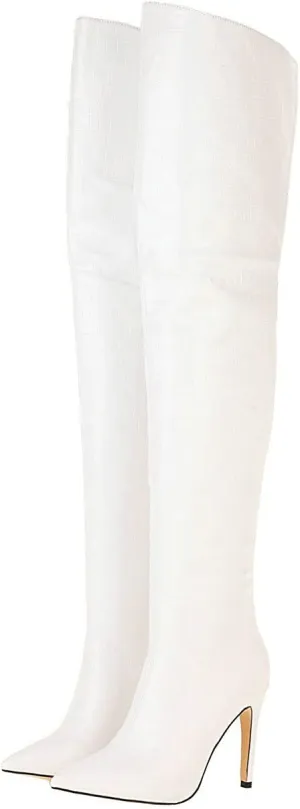 UniqueStride Womens Stiletto Over the Knee Boots Pointed Toe Back Zip Up Thigh High Boots