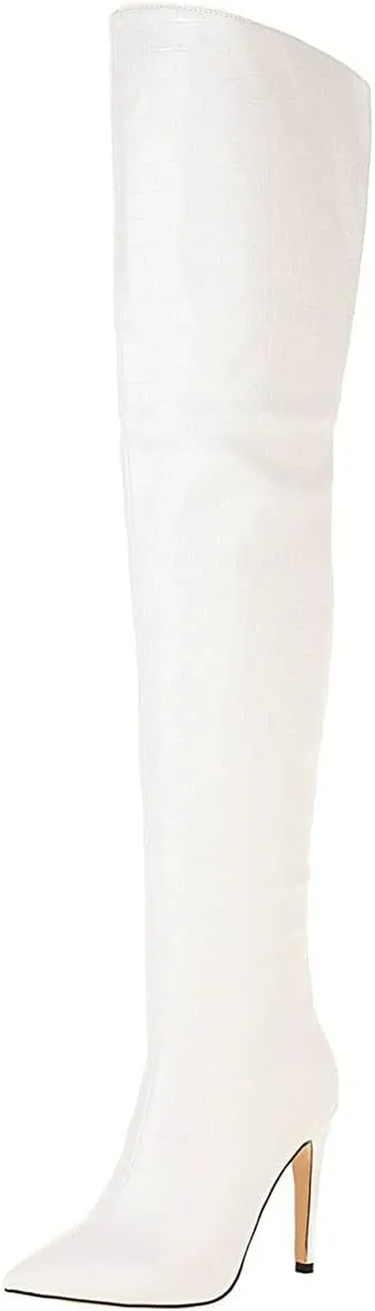 UniqueStride Womens Stiletto Over the Knee Boots Pointed Toe Back Zip Up Thigh High Boots