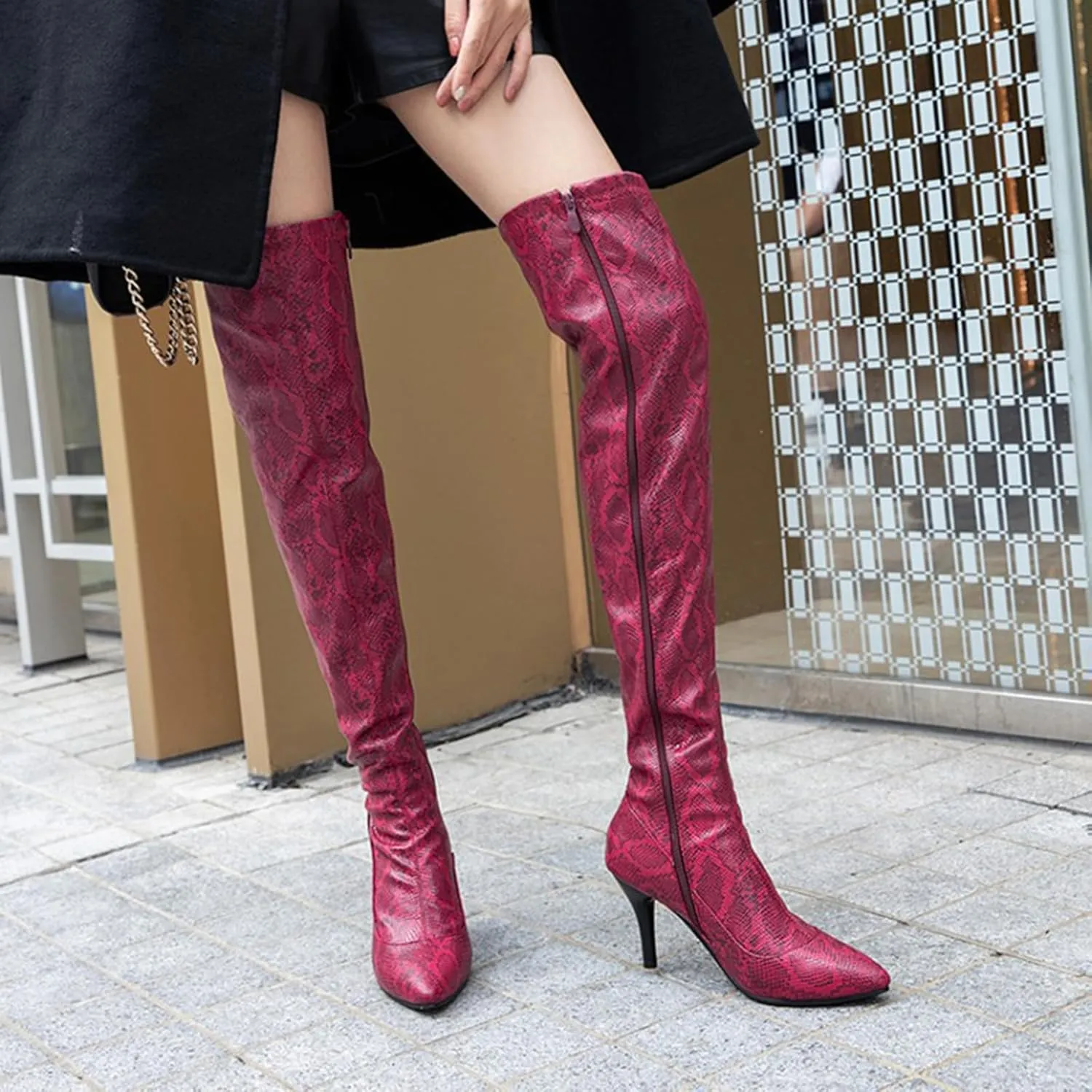 Vujkliy Women's 3.1IN Stiletto Over The Knee Boots Fashion Side Zipper Catwalk High Heels