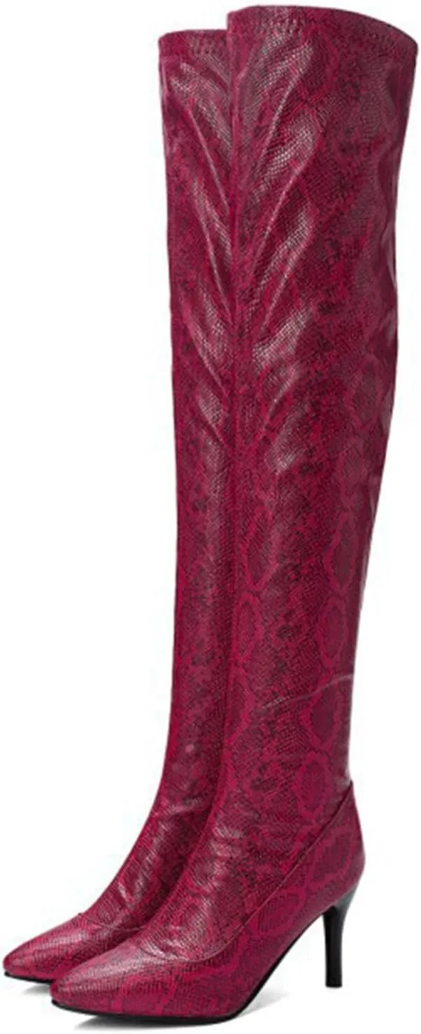 Vujkliy Women's 3.1IN Stiletto Over The Knee Boots Fashion Side Zipper Catwalk High Heels