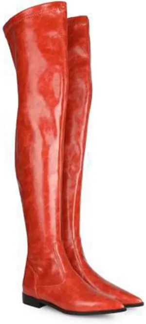 Vujkliy Women's Low Heel Over The Knee Boots Pointed Toe Side Zipper Stretch Fashion Boots