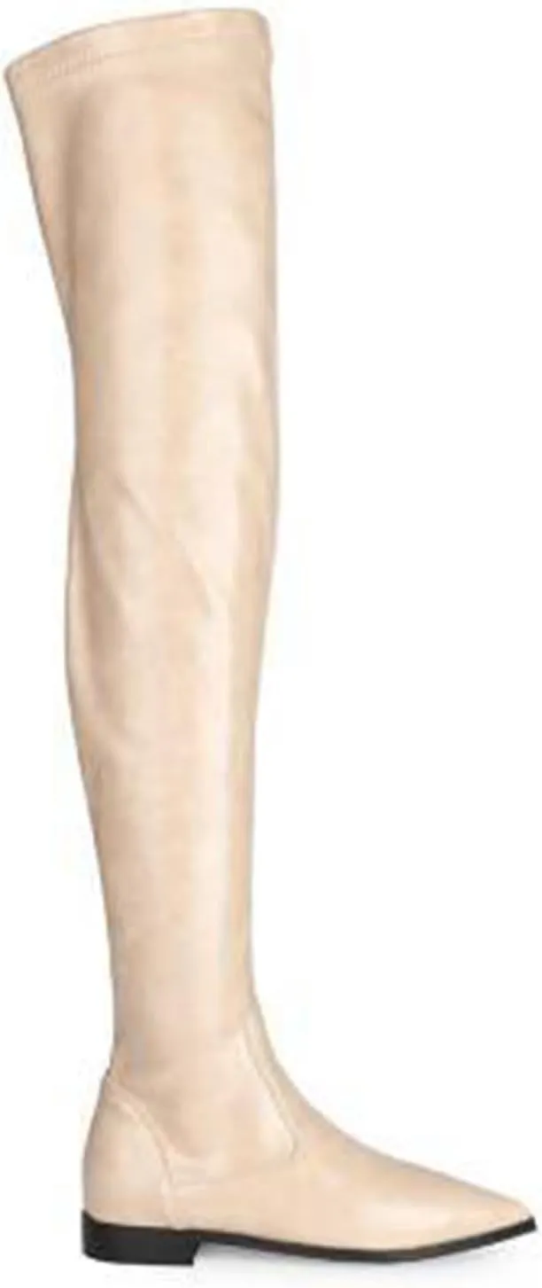 Vujkliy Women's Low Heel Over The Knee Boots Pointed Toe Side Zipper Stretch Fashion Boots