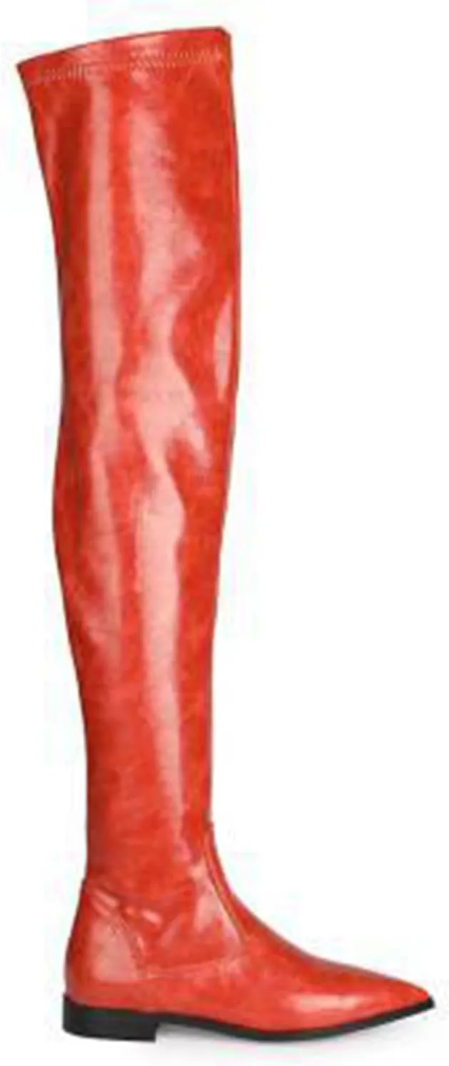 Vujkliy Women's Low Heel Over The Knee Boots Pointed Toe Side Zipper Stretch Fashion Boots