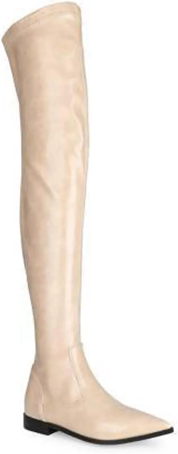 Vujkliy Women's Low Heel Over The Knee Boots Pointed Toe Side Zipper Stretch Fashion Boots
