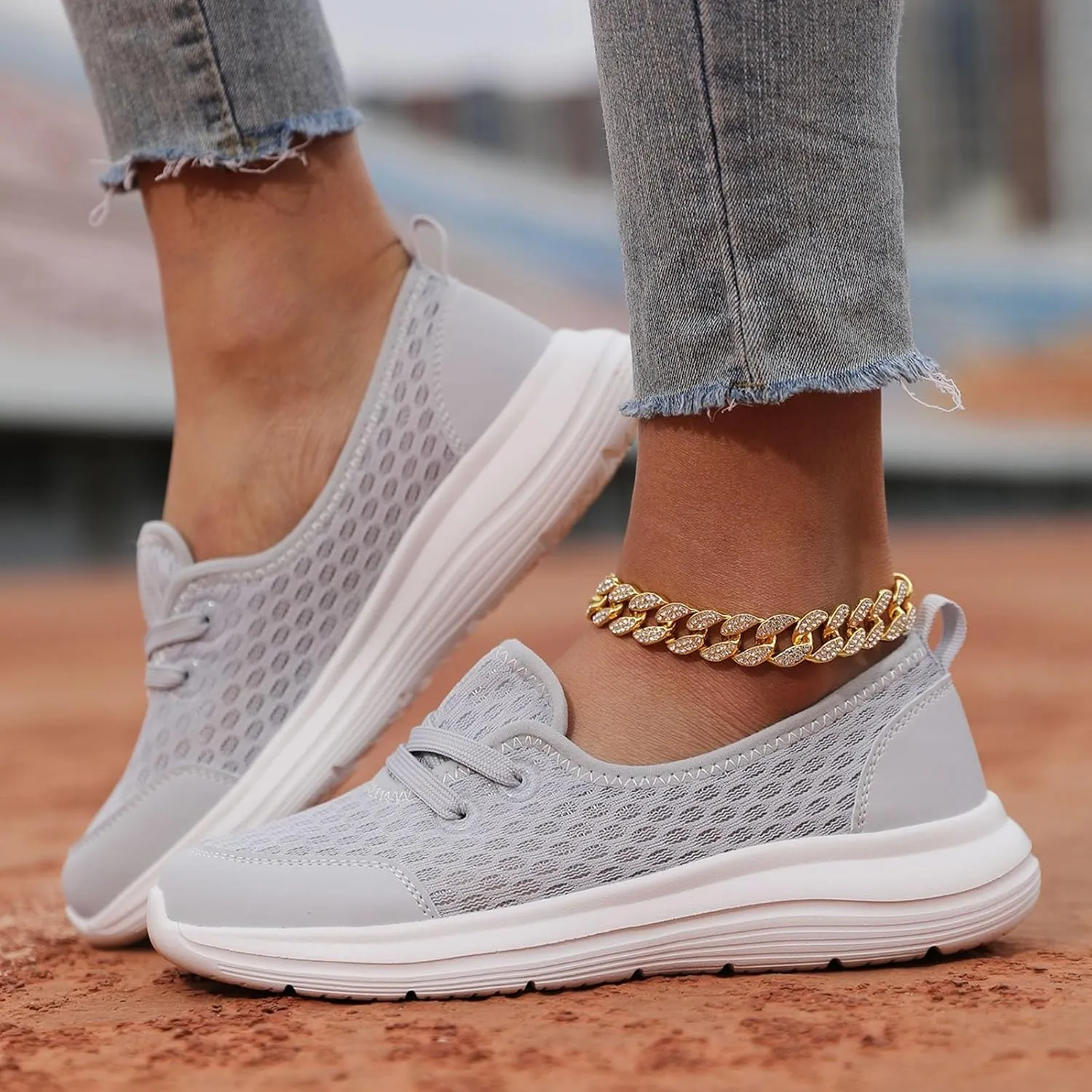 Walking Shoes for Women Breathable Mesh Casual Shoes Low Top Flat Soled Workout Shoes Slip On Cushion Shoes