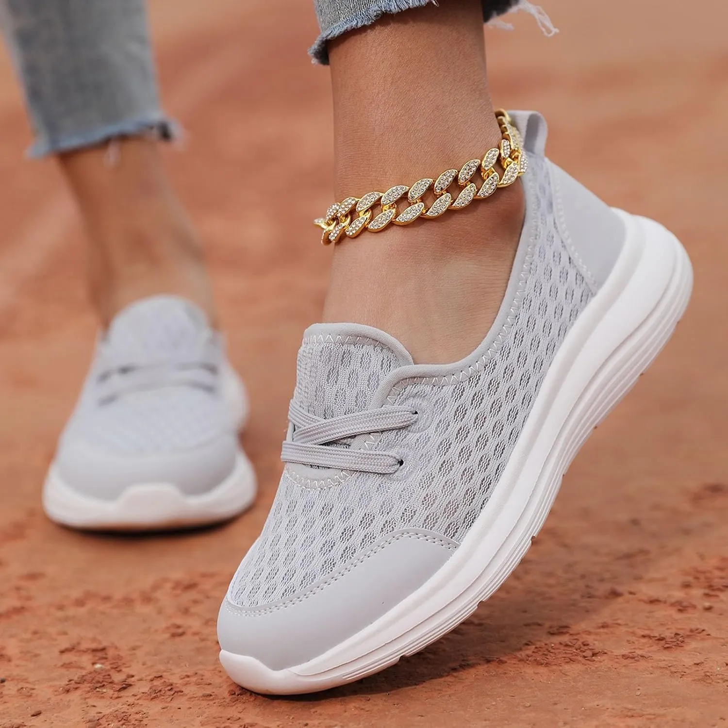 Walking Shoes for Women Breathable Mesh Casual Shoes Low Top Flat Soled Workout Shoes Slip On Cushion Shoes