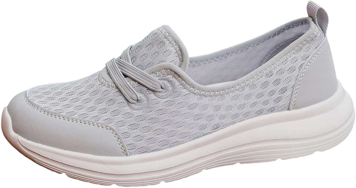 Walking Shoes for Women Breathable Mesh Casual Shoes Low Top Flat Soled Workout Shoes Slip On Cushion Shoes