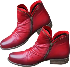Wankang Ankle Boots for Women Chelsea Low Heel Faux Leather Boots Pointed Toe Wide Slip On Basel Short Booties Boots