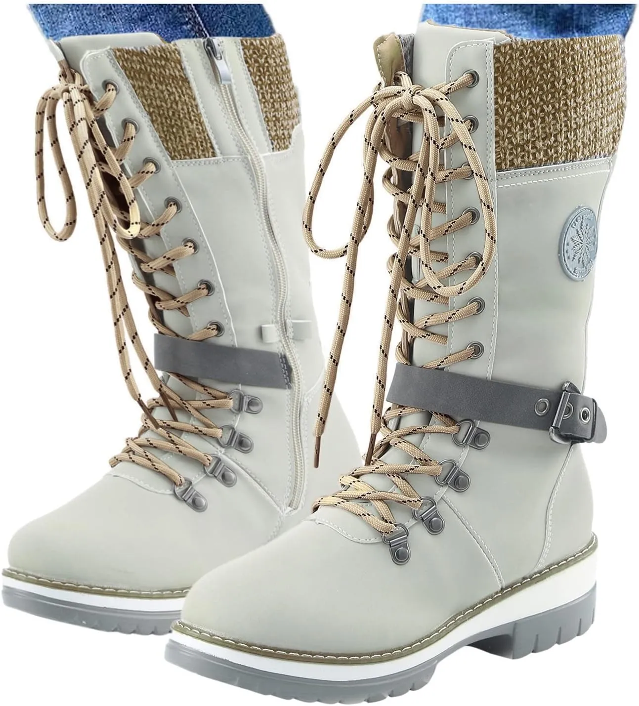 Warm Boots Boots Mid Calf Outdoor Boots Winter Durable Boots Thermal for Women Snow Women's Boots Tall Boots for Women (Beige, 8.5)