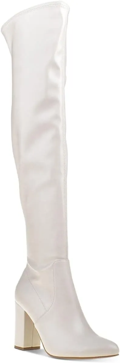 Wild Pair Womens Bravy Pull On Dressy Over-The-Knee Boots White 8.5 Medium (B,M)