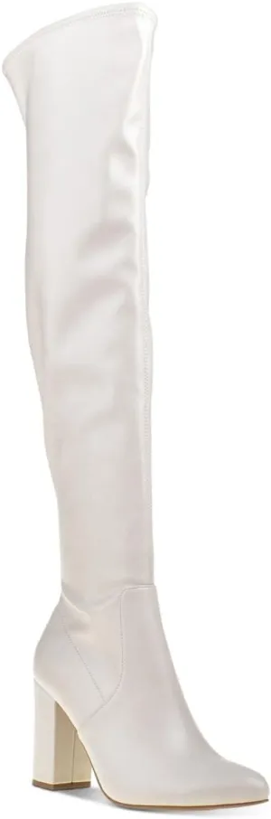 Wild Pair Womens Bravy Pull On Dressy Over-The-Knee Boots White 8.5 Medium (B,M)