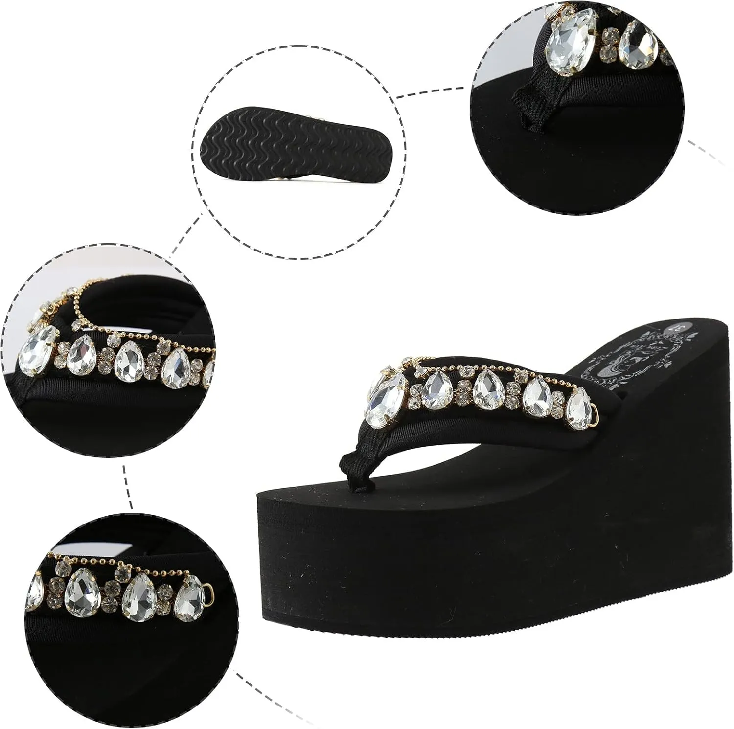 Women Shoes Thick Sole High Heel Wedge Flip Flops Fashion One Foot Wear Comfortable Beach Sandals And Slippers Gel Clear Insoles