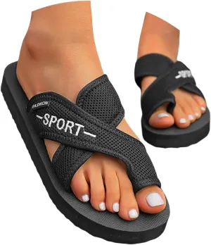 Womens' Breathable Mesh Slide Sandals, Arch Support Breathable Mesh Wide Sandal Non Slip Comfort Beach Walking Sandal